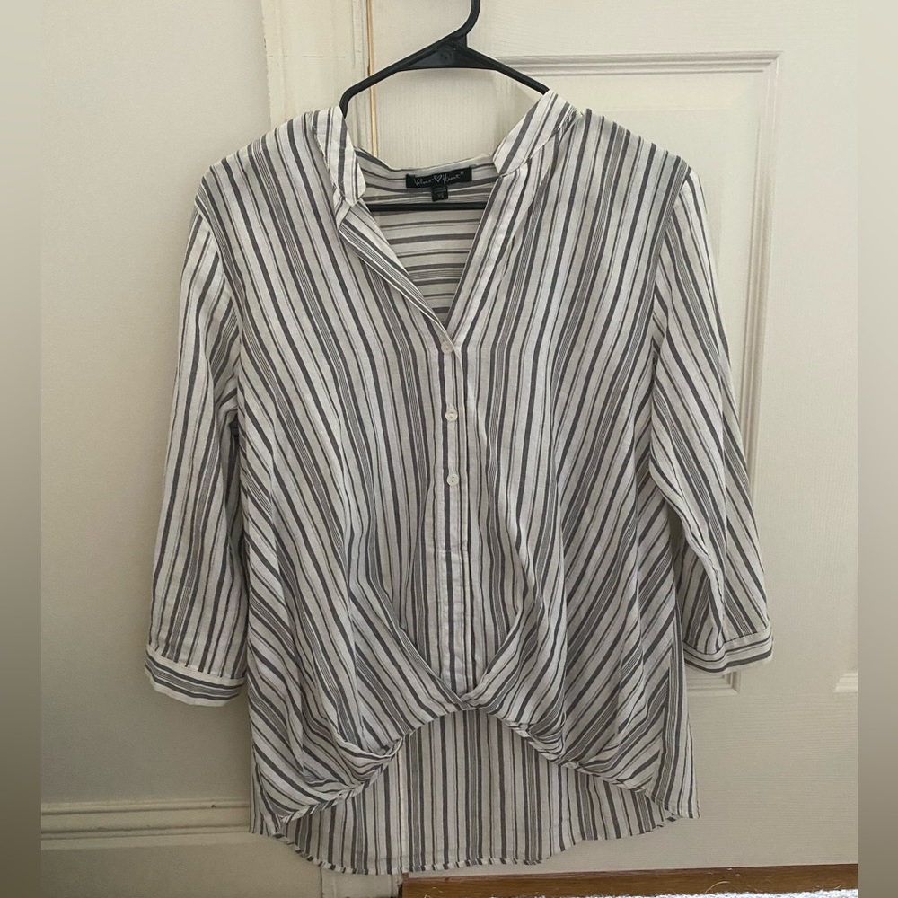 Velvet Heart - blueish/gray and white stripe button down. Size XS